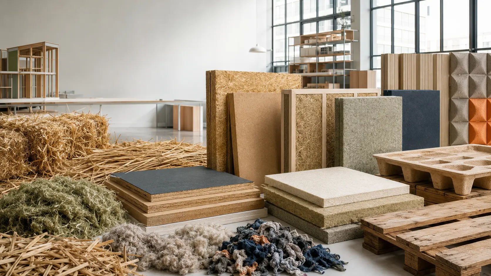 Natural fibers recycled inputs panels packaging and material samples