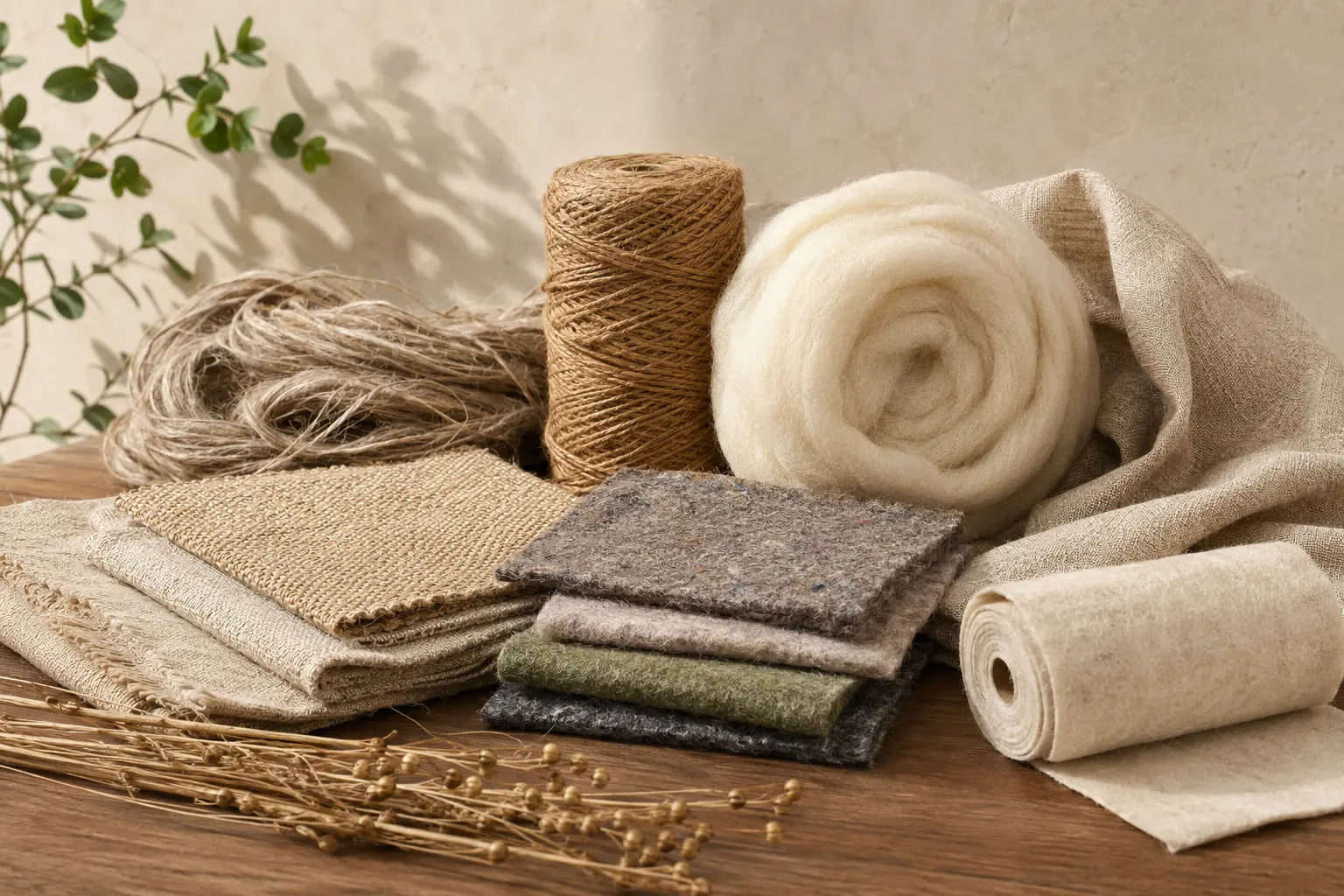 Hemp jute wool flax linen and recovered textile samples
